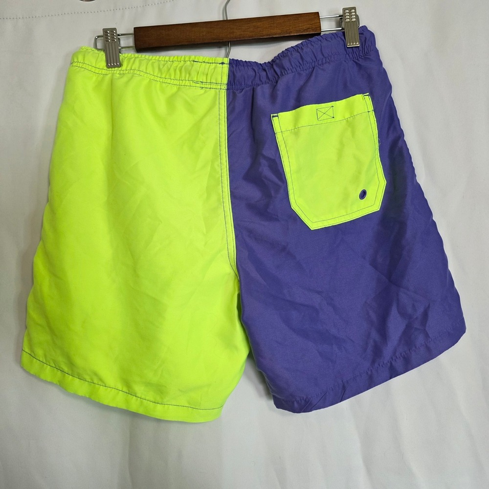 Surf Society Neon Colorblock Swim Trunks Purple Green Y2K Board Shorts Mens M - Picture 6 of 8
